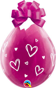 Valentines Day Latex Balloons: 45cm Round Diamond Clear Drawn Hearts-A-Round #35772 - Pack of 25