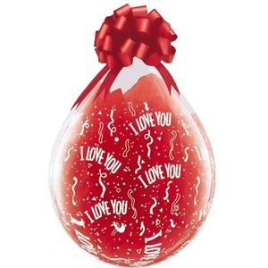 Valentines Day Latex Balloons: 45cm Round Diamond Clear I Love You-A-Round #37549 - Pack of 25