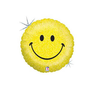 30cm Latex Superagates: 18" Foil SMILEY FACE Yellow Holographic #2586605P