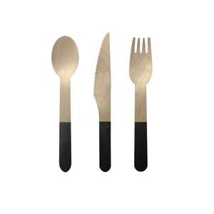 Eco Party Sugar Cane: Wooden CUTLERY Set BLACK 30pk #6017BKP