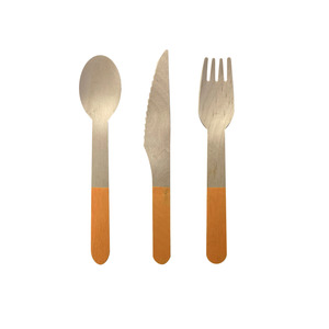 Eco Party Sugar Cane: Wooden CUTLERY Set TANGERINE 30pk #6017TGP