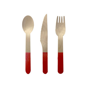 Eco Party Sugar Cane: Wooden CUTLERY Set CHERRY 30pk #6017CHP