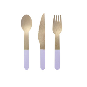 Eco Party Sugar Cane: Wooden CUTLERY Set Pastel Lilac 30pk #6017PLP