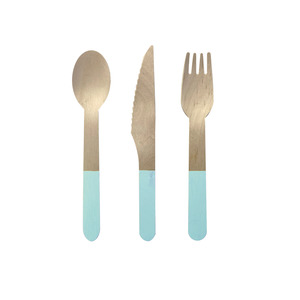 Eco Party Sugar Cane: Wooden CUTLERY Set Pastel Blue 30pk #6017PBP