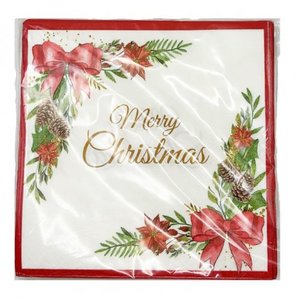 Napkins Plain Printed: Napkins 2 ply Merry CHRISTMAS  pack of 20 #401640