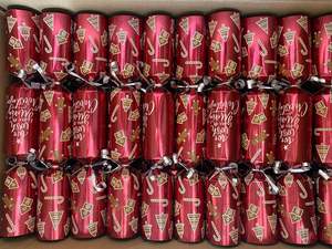 Christmas Crackers: 12" Christmas CRACKERS 2025 - 50 per box C We Wish You A Merry Christmas RED #Design C