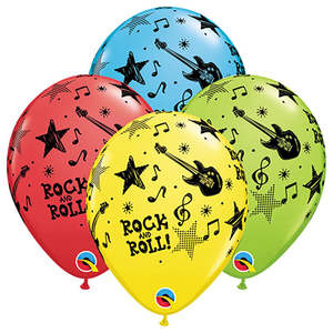 Printed Latex 10 Count Bags: 28cm Round Special Assorted Rock and Roll Stars #43422-10- Pack of 10