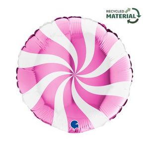 45cm Foils Printed: 18" Foil Candy Swirl WHITE & FUCHSIA G018M01WHF