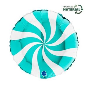 45cm Foils Printed: 18" Foil Candy Swirl WHITE & TIFFANY BLUE G01817WHTI