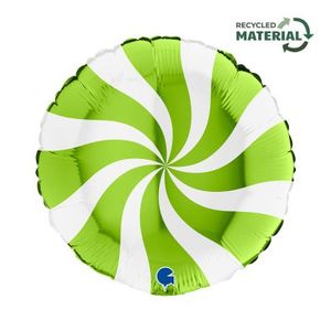 45cm Foils Printed: 18" Foil Candy Swirl WHITE & LIME GREEN G01826WHLGR