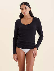 Milla Collection: Milla Rib Shelf Bra Henley Long Sleeve Tee