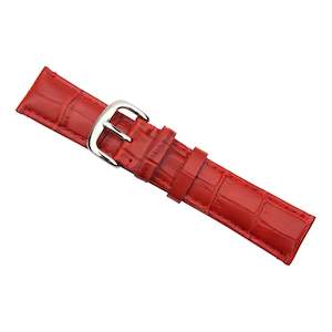 Watch Bands: Red Luxury Crocodile Grain Leather Watch Band