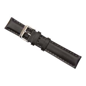 Watch Bands: Black Stitched Oil Calf Leather Watch Band