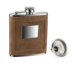 Home And Bar: HIPFLASK BROWN STAINLESS STEEL HIPFLASK