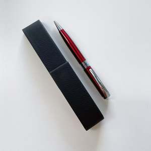 RED PEN IN POUCH RED AND SILVER BALL POINT FAUX LEATHER POUCH