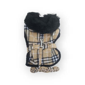 Harness Coats: Brown Plaid Classic Dog Coat Harness with Matching Leash