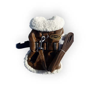 Harness Coats: Brown and Black Faux Leather Bomber Dog Coat Harness and Leash