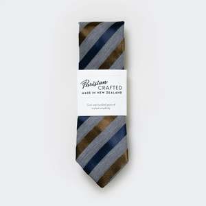 Parisian Crafted Ties Bows Ties: Grey Marle, Navy and Tobacco Satin Striped Tie