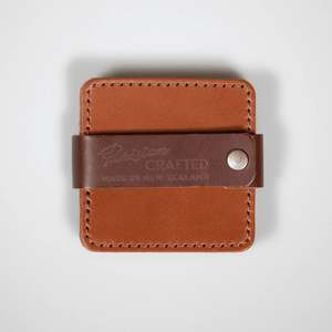 Leather Accessories: Stitched Leather Coaster Set - Tan