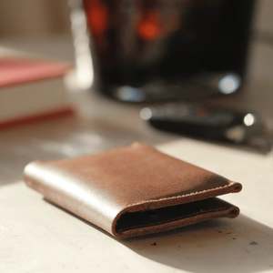 Leather Wallets: Leather Folded Card Wallet - Tan
