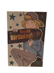 Greeting Cards: Happy Birthday Boy With Skateboard Blue