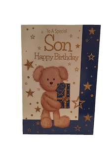 Greeting Cards: To A Special Son Happy Birthday Teddy With Present Blue