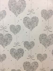 Gift Wrap Paper: Folded Wrap - Love Heart Silver White Wedding