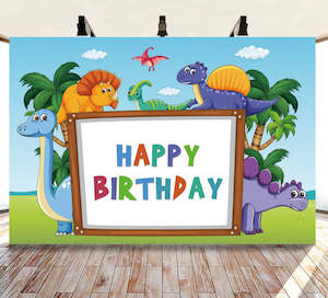 Dino: Happy Birthday Colourful Dinosaur Canvas Backdrop