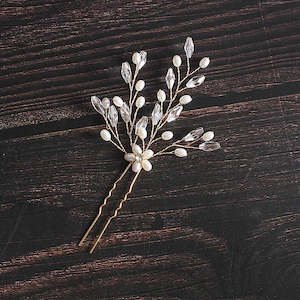 Bridal Pearl White Flower Trendy Hairpiece Gold