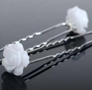 Wedding Accessories: Bridal Pearl White Rose Hairpins