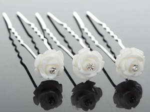 Wedding Accessories: Bridal White Rose Hairpins