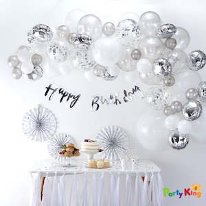 Diy Balloon Garland Set: Balloon Garland Arch Silver, White and Confetti