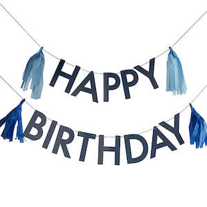 Ginger Ray: Blue - Mix It Up Bunting Happy Birthday With Tassle Blue