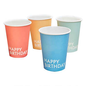 Bridgts Mix It Up: Brights - Mix It Up 266ml Paper cups Happy Birthday Mixed Colours