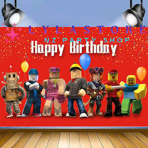 Themed Backdrops For Birthday Parties: Roblox Birthday Party Backdrop | Banner - 06