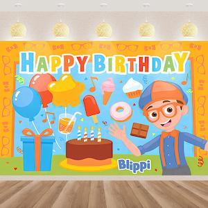 Blippi Birthday Party Backdrop Banner