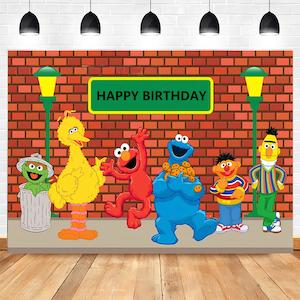 Themed Backdrops For Birthday Parties: Sesame Street Birthday Party Backdrop Banner