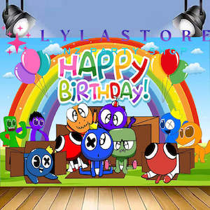 Themed Backdrops For Birthday Parties: Rainbow Friends Birthday Party Backdrop | Banner - 43