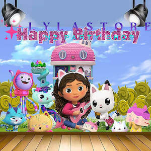 Themed Backdrops For Birthday Parties: Gabby Dollhouse Birthday Party Backdrop | Banner - 32