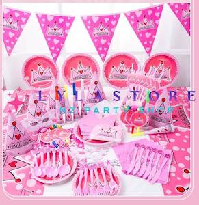 Themed Birthday Sets: Princess  Crown Birthday Baby Shower Party Decorations 16-Pieces Set