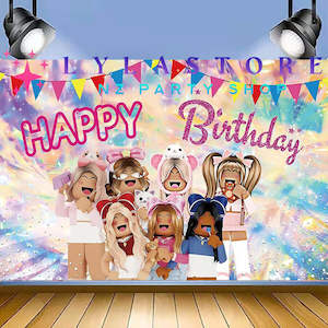 Roblox Girl Birthday Party Backdrop | Banner - 05