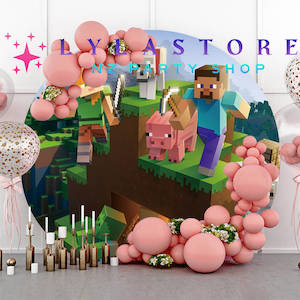 Minecraft Party Supplies Decor: Minecraft Backdrop Hire in Auckland - Premium 2m Round Design | Affordable Daily Rates