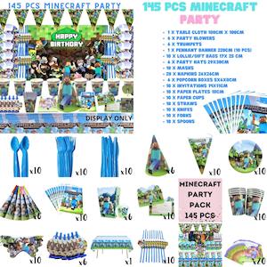 115Pcs Minecraft Birthday Party Decorations
