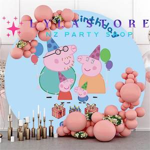 Mascot Costume Round Backdrop Hire For Parties: Peppa Pig Backdrop Hire in Auckland - Premium 2m Round Design | Affordable Daily Rates