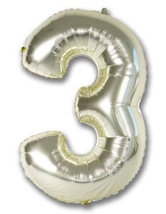 Foil Numbers: Foil Balloon Number White Gold "3"