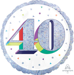 Foil Balloon 40th - Prismatic Silver