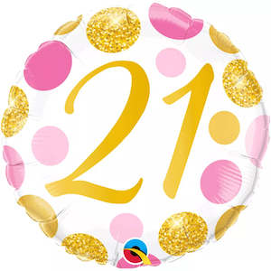 Milestone Age: Foil Balloon 18" 21st Pink & Gold Dots
