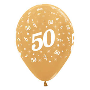 Printed: Uninflated - Balloon Single 50th Gold