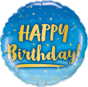 Happy Birthday: Foil Balloon 18" Happy Birthday - Blue & Gold