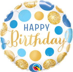 Foil Balloon 18" Happy Birthday - Blue & Gold Dots